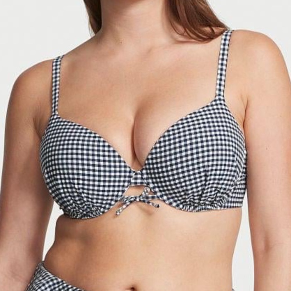 Victoria's Secret Gingham Bikini Top Removable Push Up Pad Pin Up Retro Size 34C